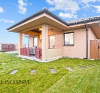 Rodinný dům v Gabčíkovu se zahradou a venkovním posezením na terase.