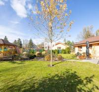 Zahrada s altánkem u rodinného domu v Bílkove Humenci, obklopená zelení.