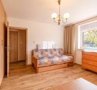 Pokoj v rodinném domě s podlahou s dřevěným dekorem, sedačkou a komodou.