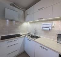 Kuchyně s vestavnou varnou deskou a dřezem v 3-pokojovém bytě.