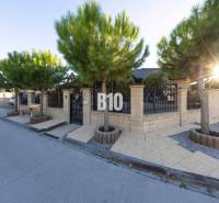 Rodinný dům v Mostě u Bratislavy s kamenným plotem a výsadbou stromů.