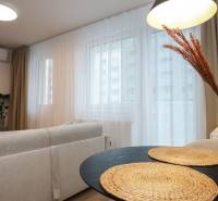 Obývací pokoj v jednopokojovém bytě s pohodlným sezením a dekorativními prvky.