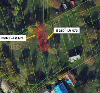 Lúčky, zemědělské a lesní pozemky zvýrazněné parcelními čísly a katastrálními údaji.