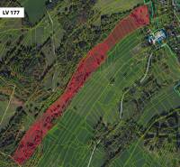 Lúčky: Zemědělské a lesní pozemky se zvýrazněnými parcelami, cestami a oblastmi v krajině.