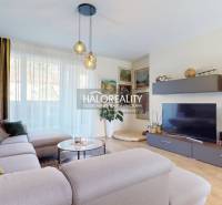 Obývací pokoj v rodinném domě s pohodlnou sedačkou a podlahou s dřevěným dekorem.