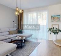 Obývací pokoj v rodinném domě s pohodlnou sedačkou, podlahou s dřevěným dekorem a rostlinami.