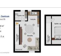 Půdorys dvoupodlažního mezonetu na ulici Jarková v Prešově s terasou a parkováním.