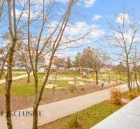 Výhled ze 3pokojového bytu v Senci na park s hřištěm.