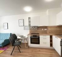 Kuchyně v 1-pokojovém bytě s podlahou s dřevěným dekorem a světlým nábytkem.