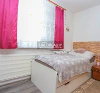 Pokoj v 3-pokojovém bytě s postelí, květinovým závěsem a podlahou s dřevěným dekorem.