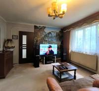 Obývací pokoj s televizí, sedačkou, stolkem a velkým oknem, Rodinný dům.