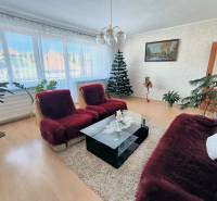 Obývací pokoj v rodinném domě s pohovkou, kobercem, rostlinami, obrazem a podlahou s dřevěným dekorem.