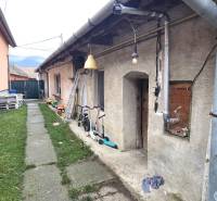 Exteriér rodinného domu v Dolních Orešanech s chodníkem, dětskými hračkami a zelení.