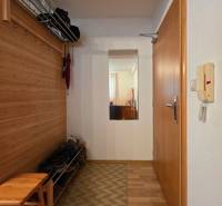 Předsíň s věšákem, zrcadlem a botníkem, podlaha s dřevěným dekorem v Rekreačním apartmánu.