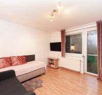 Obývací pokoj v rodinném domě s pohovkou, televizorem a podlahou s dřevěným dekorem.