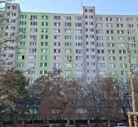 Panelový dům na Beňadické ulici v Bratislavě - Petržalce, obklopený stromy.