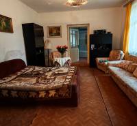 Obývací pokoj v rodinném domě s květinami, pohovkou a podlahou s dřevěným dekorem.