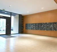 Vstupní hala s poštovními schránkami a prosklenými dveřmi v budově 2pokojového bytu.