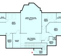 Půdorys 4pokojového bytu s kuchyní, obývacím pokojem, koupelnami a šatníky.