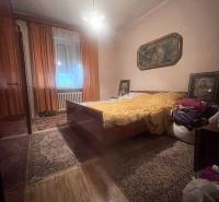 Ložnice v rodinném domě s koberci, postelí a podlahou s dřevěným dekorem.