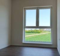 Světlá místnost v 3-pokojovém bytě s podlahou s dřevěným dekorem a velkým oknem.