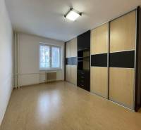 Pokoj s podlahou s dřevěným dekorem a vestavěnou skříní v 2pokojovém bytě.