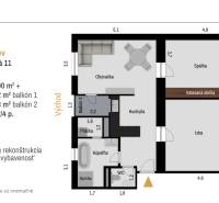 Půdorys 3-pokojového bytu na Budovatelské ulici v Prešově, plocha 90 m².