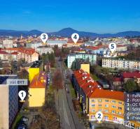 Letecký snímek z Prešova s pohledem na Budovatelskou ulici a okolními 3pokojovými byty.