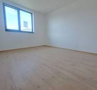 Pokoj v rodinném domě s podlahou s dřevěným dekorem a velkým oknem.