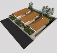 Vizualizace tří rodinných domů na ulici Veselé ve městě Veselé se dvěma parkovišti.