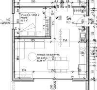 Půdorys rekreačního apartmánu se dvěma ložnicemi, koupelnou a balkonem.