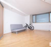 Obývací pokoj s podlahou s dřevěným dekorem a šedou pohovkou ve 3-pokojovém bytě.