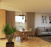 Interiér rodinného domu na ulici Špačince obsahuje jídelní stůl, sedačku a dekorativní rostliny.