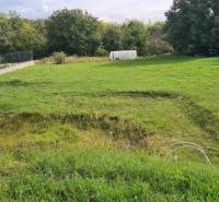 Zahrada u rodinného domu v Semerově, se zelení a stromy na okraji pozemku.