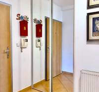 Chodba s dlažbou, vestavěnou skříní a poštovní schránkou v 2-pokojovém bytě.