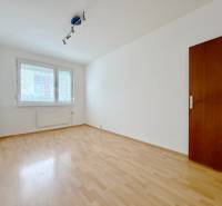 Prázdný pokoj ve čtyřpokojovém bytě s podlahou s dřevěným dekorem a velkým oknem.