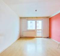 Pokoj 3pokojového bytu s podlahou s dřevěným dekorem a balkonem.