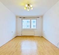 Místnost s podlahou s dřevěným dekorem a oknem ve 3-pokojovém bytě.