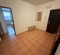 Vstupní hala 3pokojového bytu s keramickou dlažbou, věšákem a výhledem na pokoj.