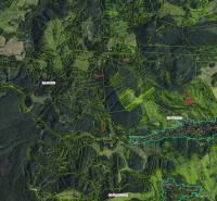 Letecký pohled na zemědělské a lesní pozemky v okolí Malachova.