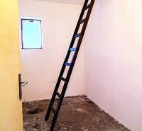 Půda v rodinném domě s žebříkem vedoucím do stropního otvoru.