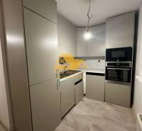 Kuchyně v 2pokojovém bytě s moderními skříňkami a spotřebiči.