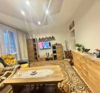 Obývací pokoj v 2-pokojovém bytě s vkusným křeslem, televizorem a kobercem, podlaha s dřevěným dekorem.