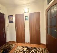 Vstupní chodba v 2pokojovém bytě s podlahou s dřevěným dekorem a třemi dveřmi.