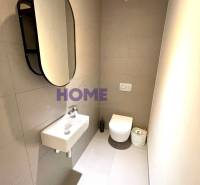 Koupelna v 3pokojovém bytě se zrcadlem, umyvadlem a závěsnou toaletou.