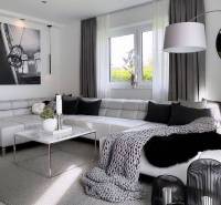 Stylový obývací pokoj s rohovou sedačkou a dekoračními prvky v 3-pokojovém bytě.