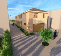 Dvoupatrová budova s cestou na Litoměřické ulici v Topoľčiankách, s okolními stromy.