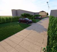 Exteriér na Litoměřické ulici v Topoľčiankách s parkovištěm u 2-pokojového bytu.