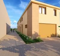 Vizualizace ulice Litoměřická v Topoľčiankách s řadovou zástavbou domů.