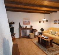 Obývací pokoj v rodinném domě s podlahou s dřevěným dekorem, pohodlnou pohovkou a dekoracemi.